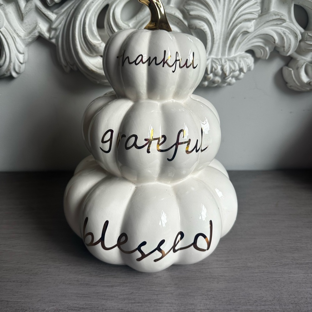 White Ceramic Pumpkin Stack Decor